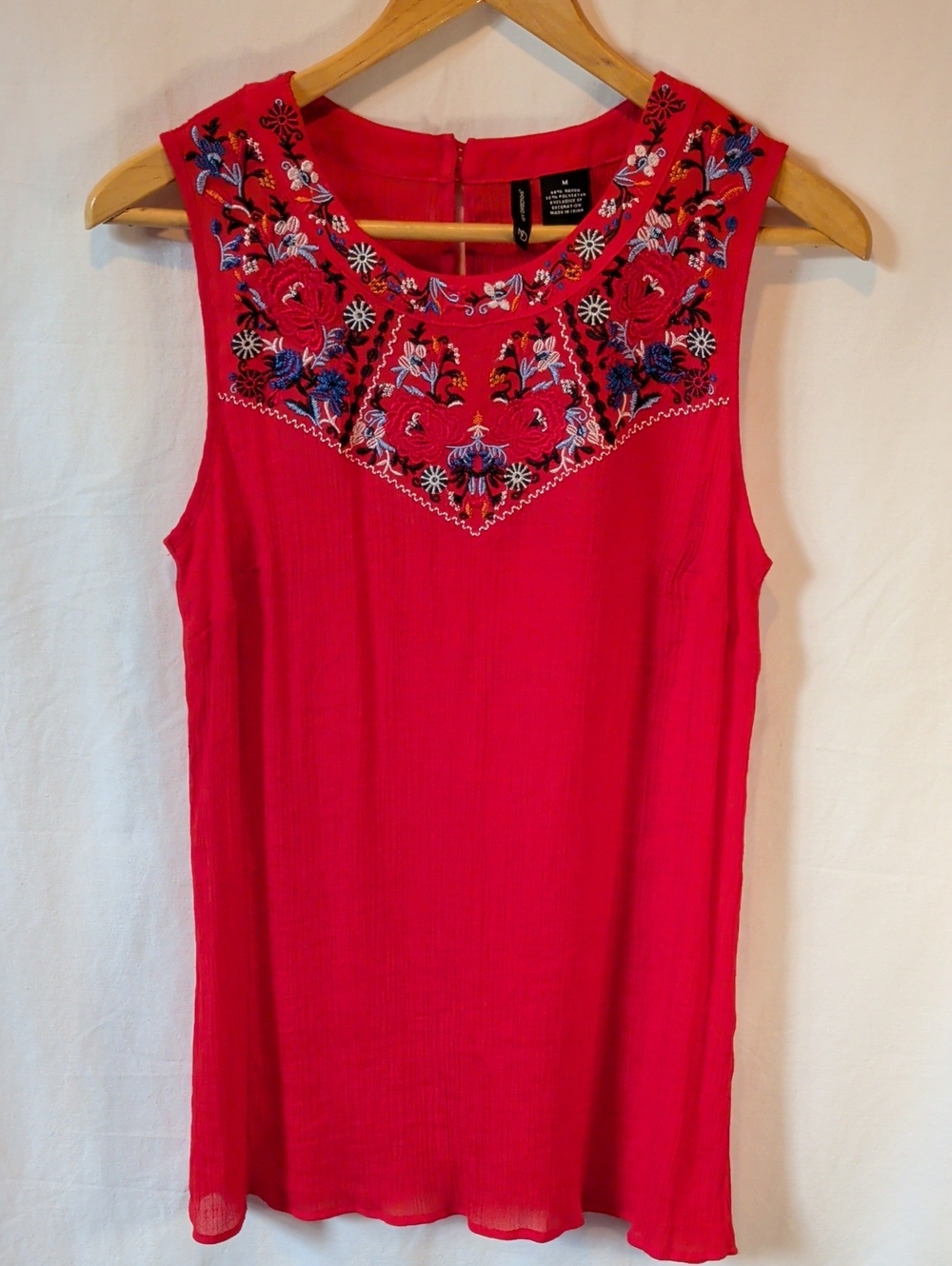 new directions Bright Red Sleeveless Tank with Floral Embroidery